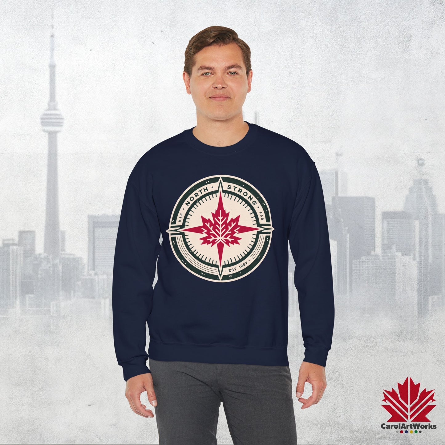 “North Strong” Compass Design Unisex Sweatshirt – Navigate Adventure with Canadian Pride
