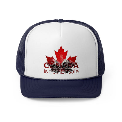 Trucker Cap “Canada is Not for Sale” – Adjustable Mesh Hat, Red Maple Leaf and Mountains Design