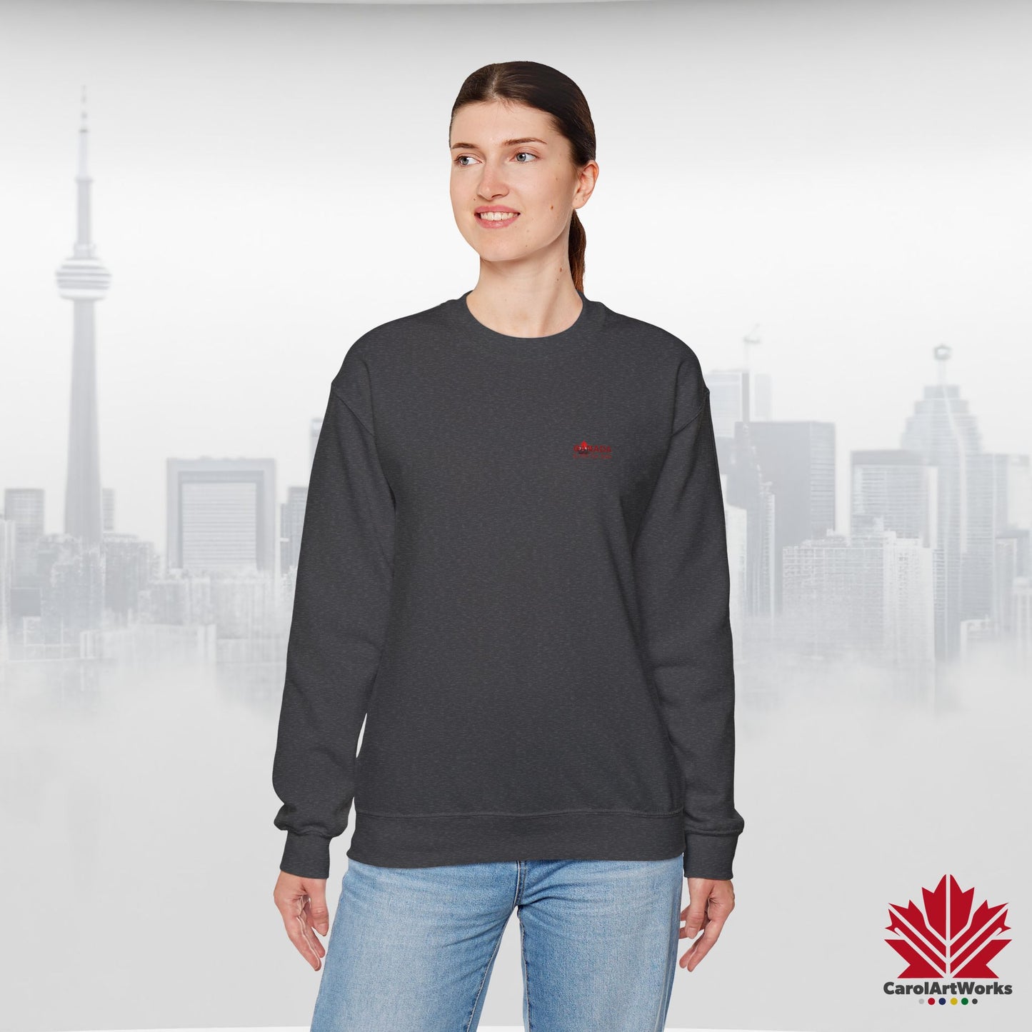 “Canada is Not for Sale” Crewneck Sweatshirt - Red Maple Leaf and Mountains, Soft and Warm