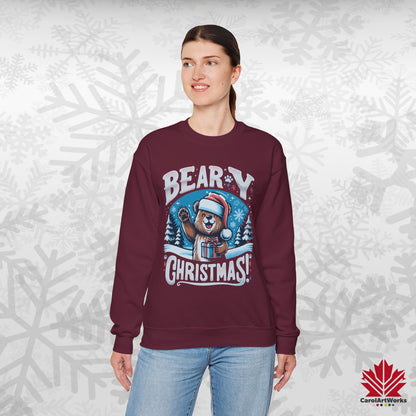 Beary Christmas Sweatshirt | Funny Bear Holiday Crewneck | Premium Fleece, Canadian-Made Christmas Gift