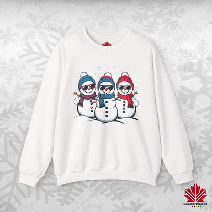 Cool Snow Squad Sweatshirt | Snowman Christmas Crewneck | Canadian-Made Holiday Fleece