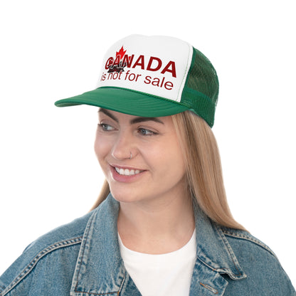 Trucker Cap “Canada is Not for Sale” – Adjustable Mesh Hat, Red Maple Leaf and Mountains Design