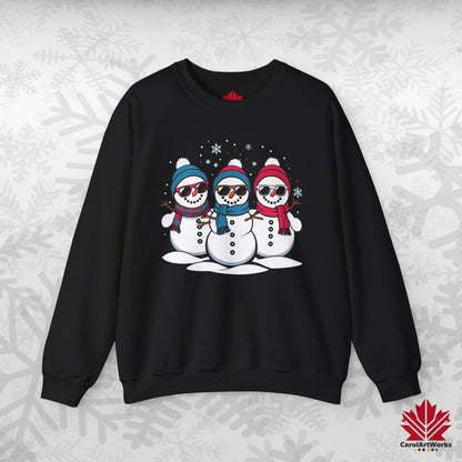 Cool Snow Squad Sweatshirt | Snowman Christmas Crewneck | Canadian-Made Holiday Fleece