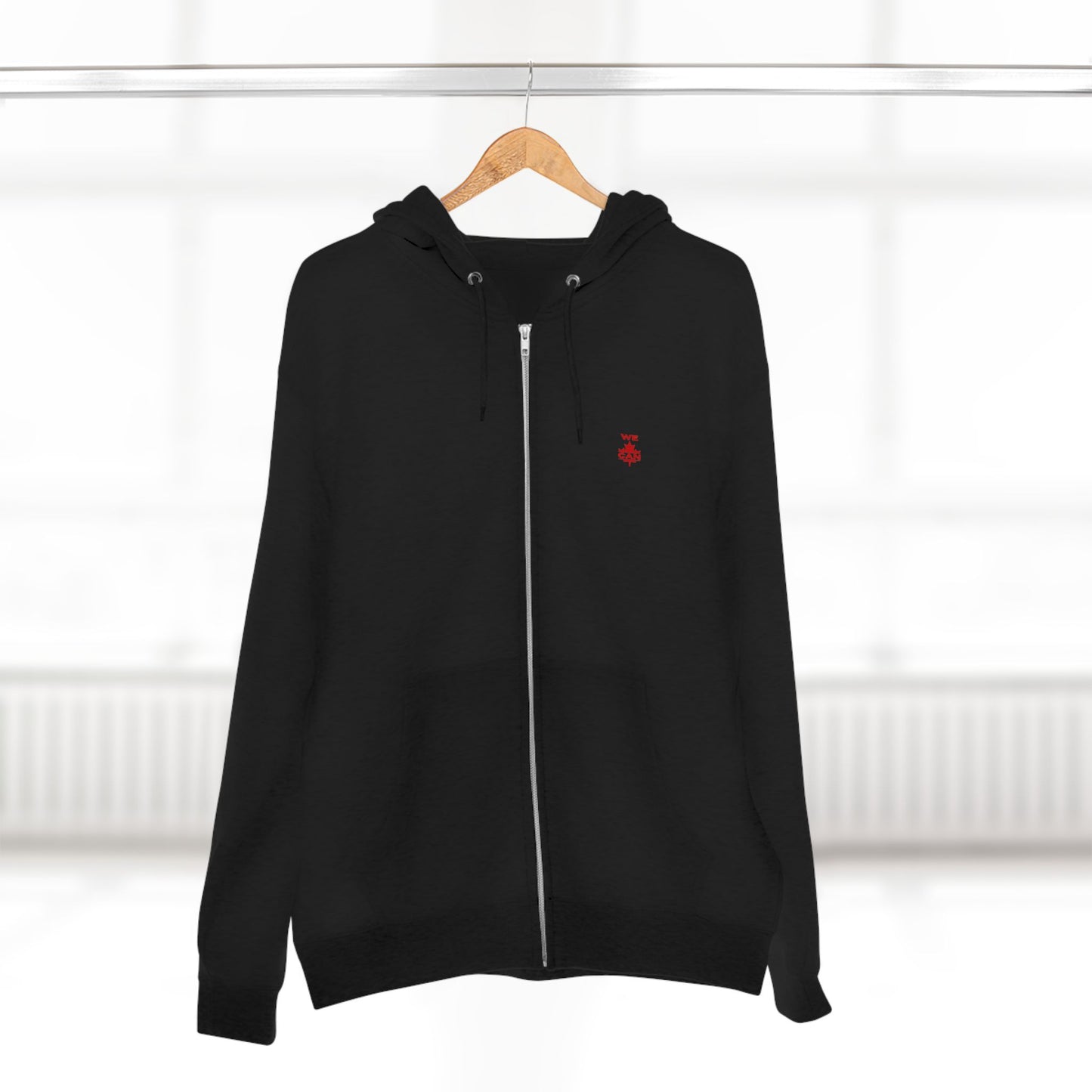 “WE CAN” with Maple Leaf Unisex Zip Hoodie – Motivational Hoodie for Everyday Comfort, Canada Pride