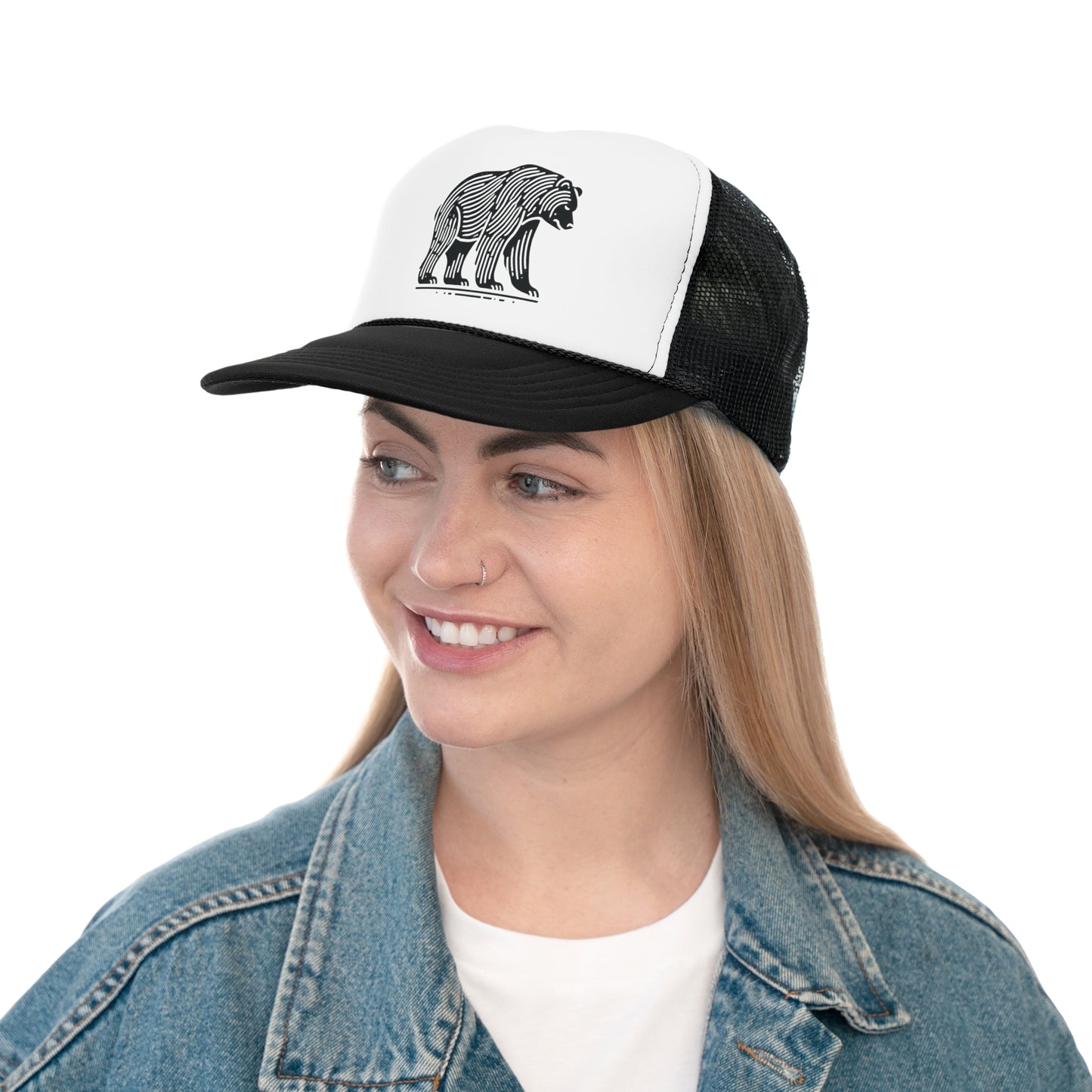scandinavian minimalistic BEAR Design Trucker Cap – Outdoor Adventure Hat for Nature Lovers