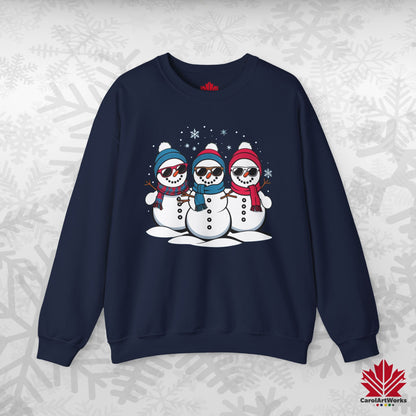 Cool Snow Squad Sweatshirt | Snowman Christmas Crewneck | Canadian-Made Holiday Fleece