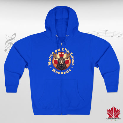 "Moose on the Loose Records" Unisex Zip Hoodie - Cozy and Stylish for Music Lovers