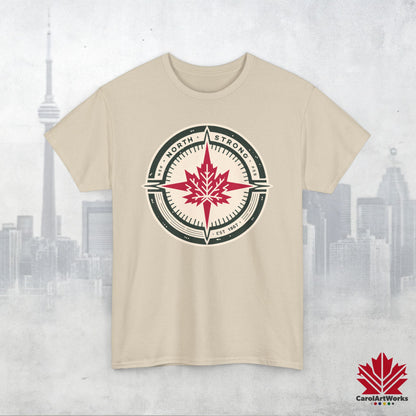 “North Strong” Compass Design – Unisex Cotton Tee – Navigate Adventure with Canadian Pride