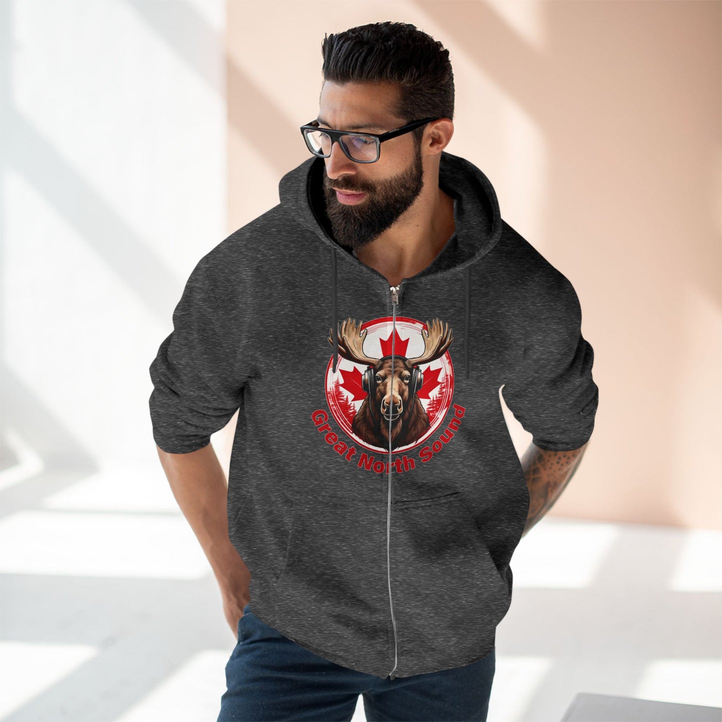 "Great North Sound" Moose and Music Unisex Zip Hoodie