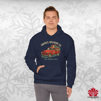 Santa’s Delivery Truck Hoodie | Vintage Red Truck Christmas Hoodie | Canadian Fleece Hoodie – Premium Softstyle