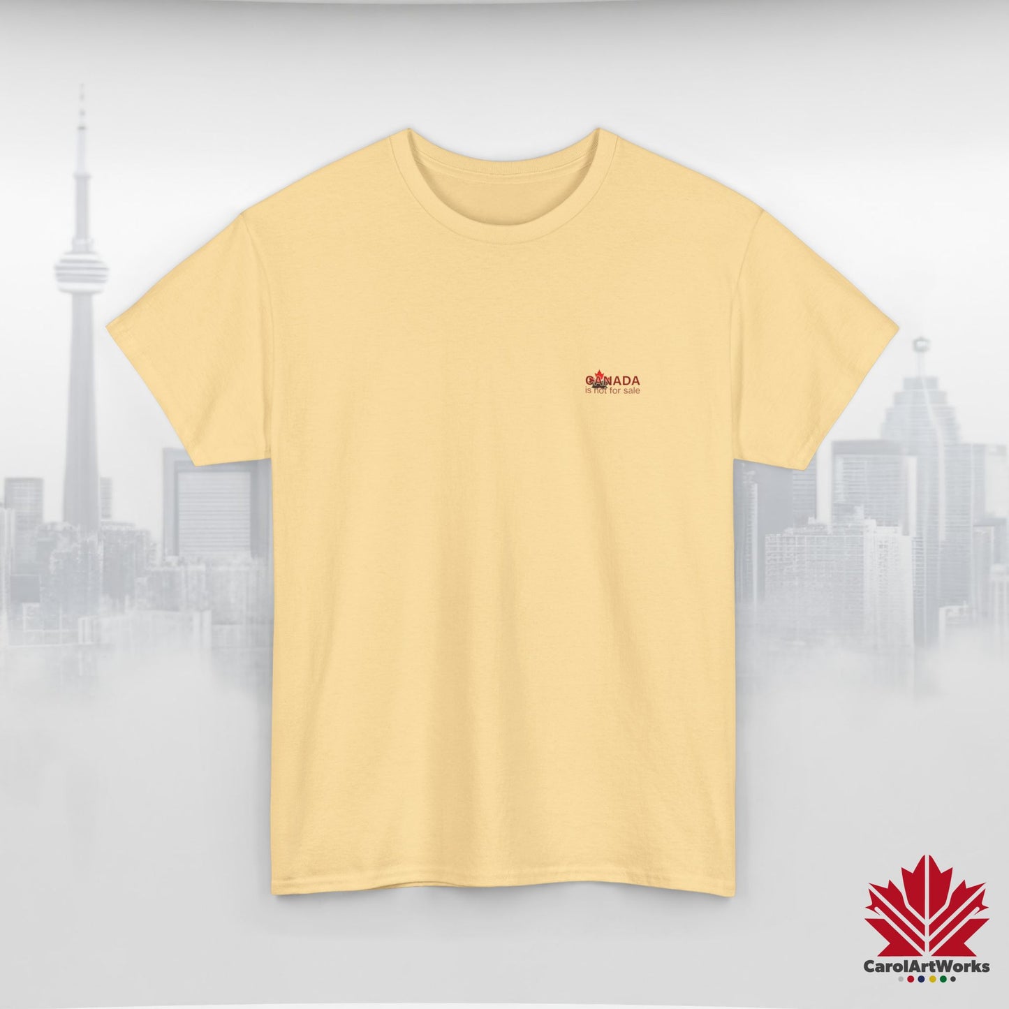 “Canada is not for Sale” Unisex Heavy Cotton Tee – Red Maple Leaf and Mountains, Stylish Canada Shirt