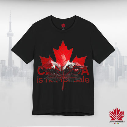 “Canada is not for Sale” Unisex Short Sleeve Tee – Red Maple Leaf and Mountains, Stylish Canada Shirt