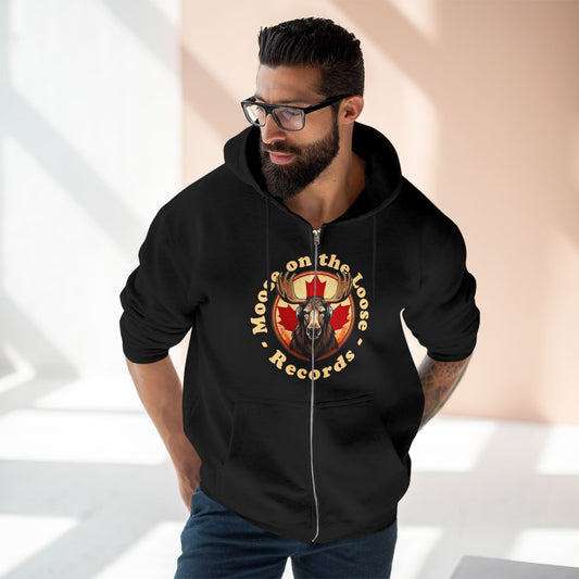 "Moose on the Loose Records" Unisex Zip Hoodie - Cozy and Stylish for Music Lovers