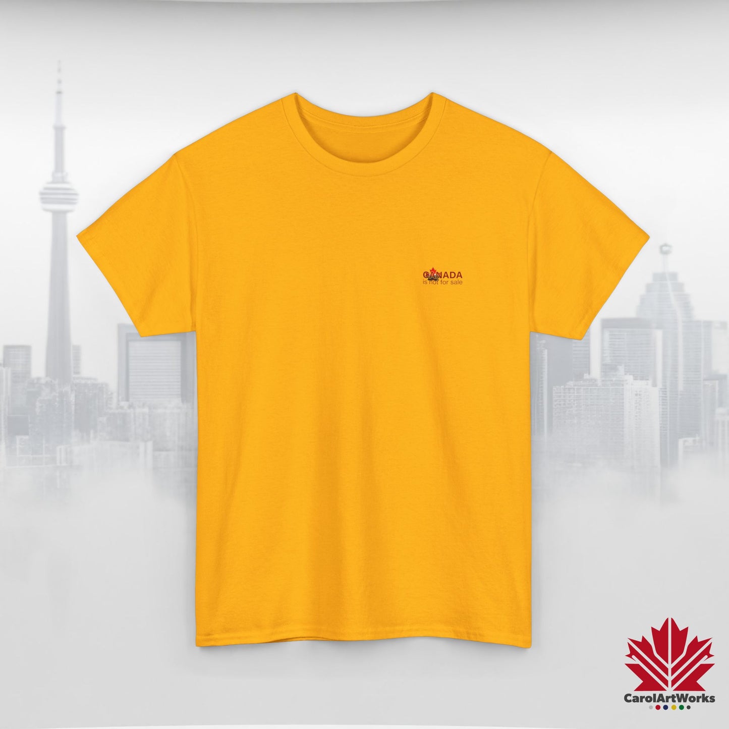 “Canada is not for Sale” Unisex Heavy Cotton Tee – Red Maple Leaf and Mountains, Stylish Canada Shirt