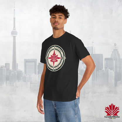 “North Strong” Compass Design – Unisex Cotton Tee – Navigate Adventure with Canadian Pride