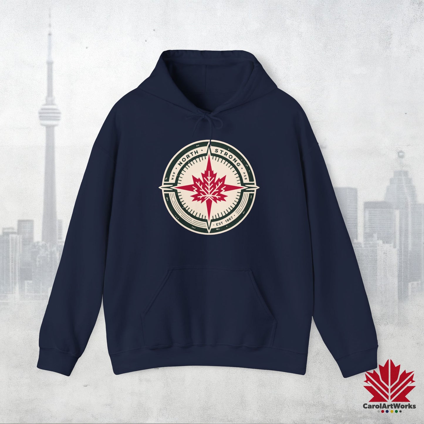 Sweat à capuche unisexe « North Strong » avec motif boussole – Vivez l'aventure avec fierté canadienne