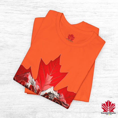 “Canada is not for Sale” Unisex Short Sleeve Tee – Red Maple Leaf and Mountains, Stylish Canada Shirt