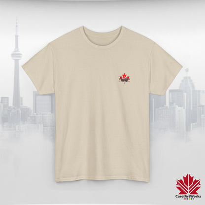 “Canada is not for Sale” Unisex Heavy Cotton Tee – Red Maple Leaf and Mountains, Stylish Canada Shirt