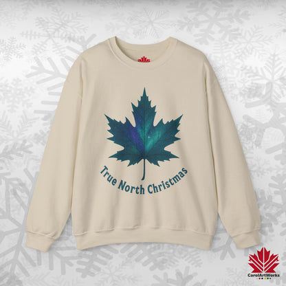 True North Christmas Sweatshirt | Maple Leaf Holiday Crewneck | Premium Fleece, Canadian-Made