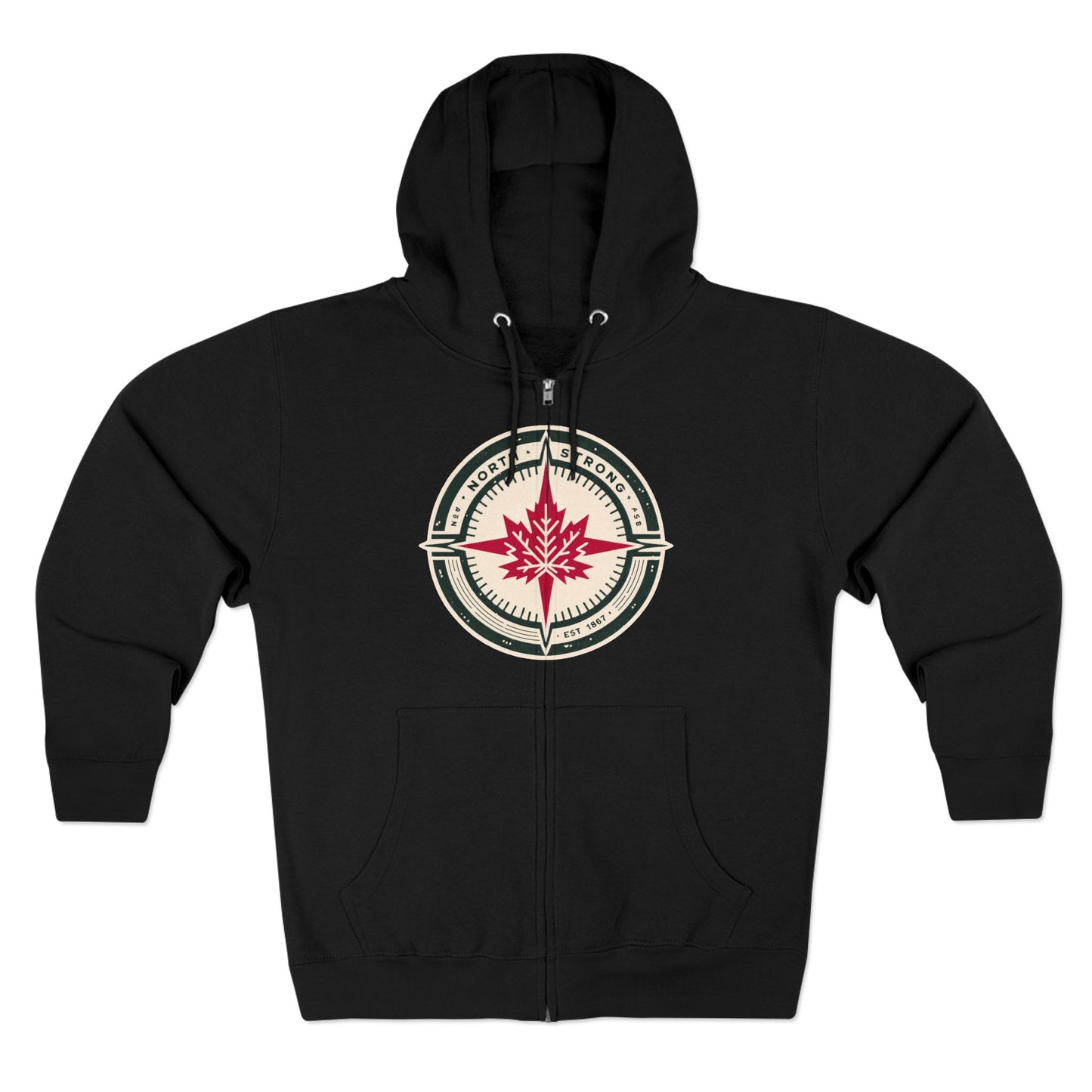 Sweat à capuche unisexe à fermeture éclair « North Strong » avec motif boussole – Vivez l'aventure avec fierté canadienne