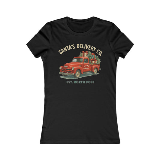 Santa’s Delivery Truck Women’s Tee | Vintage Holiday Shirt | Canadian Cotton Blend, Red Truck Design
