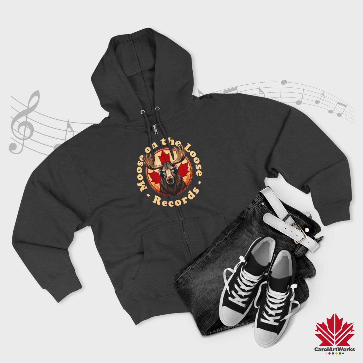 "Moose on the Loose Records" Unisex Zip Hoodie - Cozy and Stylish for Music Lovers