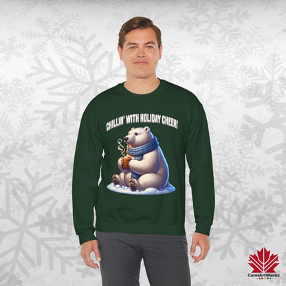 Chillin’ With Holiday Cheer Sweatshirt | Cozy Polar Bear Crewneck | Canadian-Made Holiday Fleece