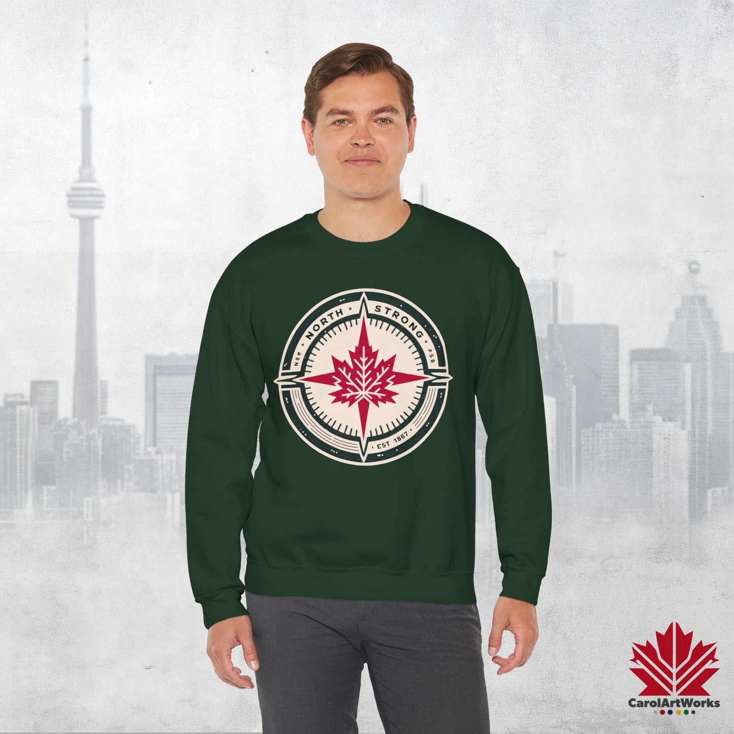 “North Strong” Compass Design Unisex Sweatshirt – Navigate Adventure with Canadian Pride