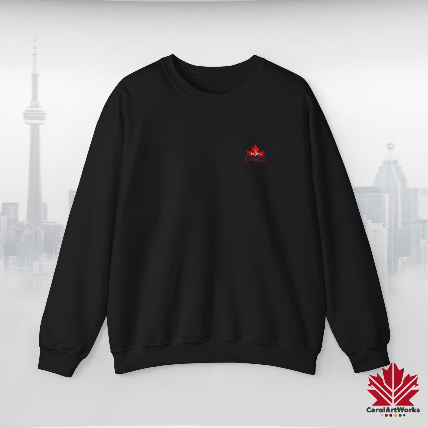 “Canada is Not for Sale” Crewneck Sweatshirt - Red Maple Leaf and Mountains, Soft and Warm