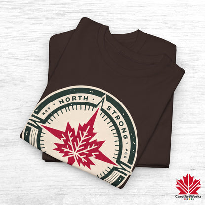 “North Strong” Compass Design – Unisex Cotton Tee – Navigate Adventure with Canadian Pride