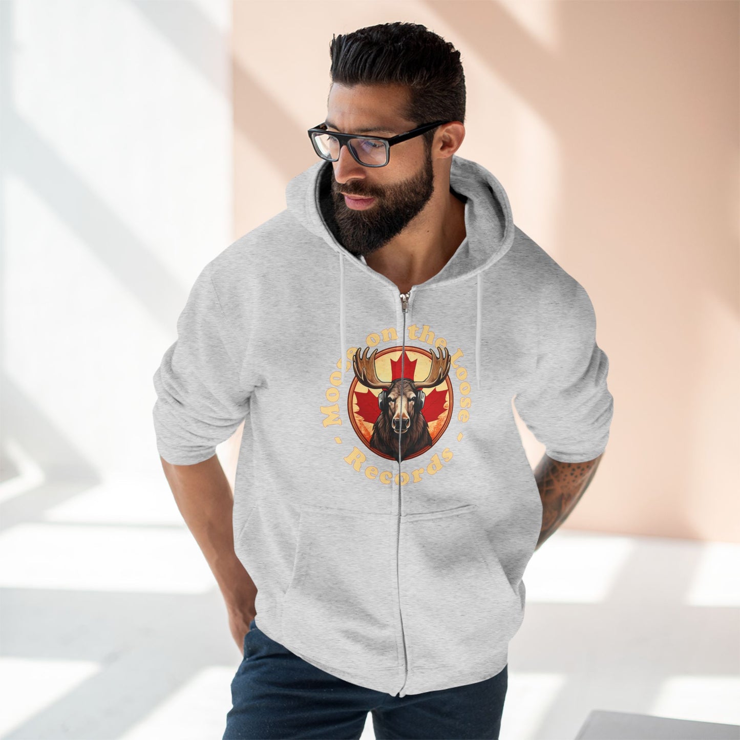 "Moose on the Loose Records" Unisex Zip Hoodie - Cozy and Stylish for Music Lovers