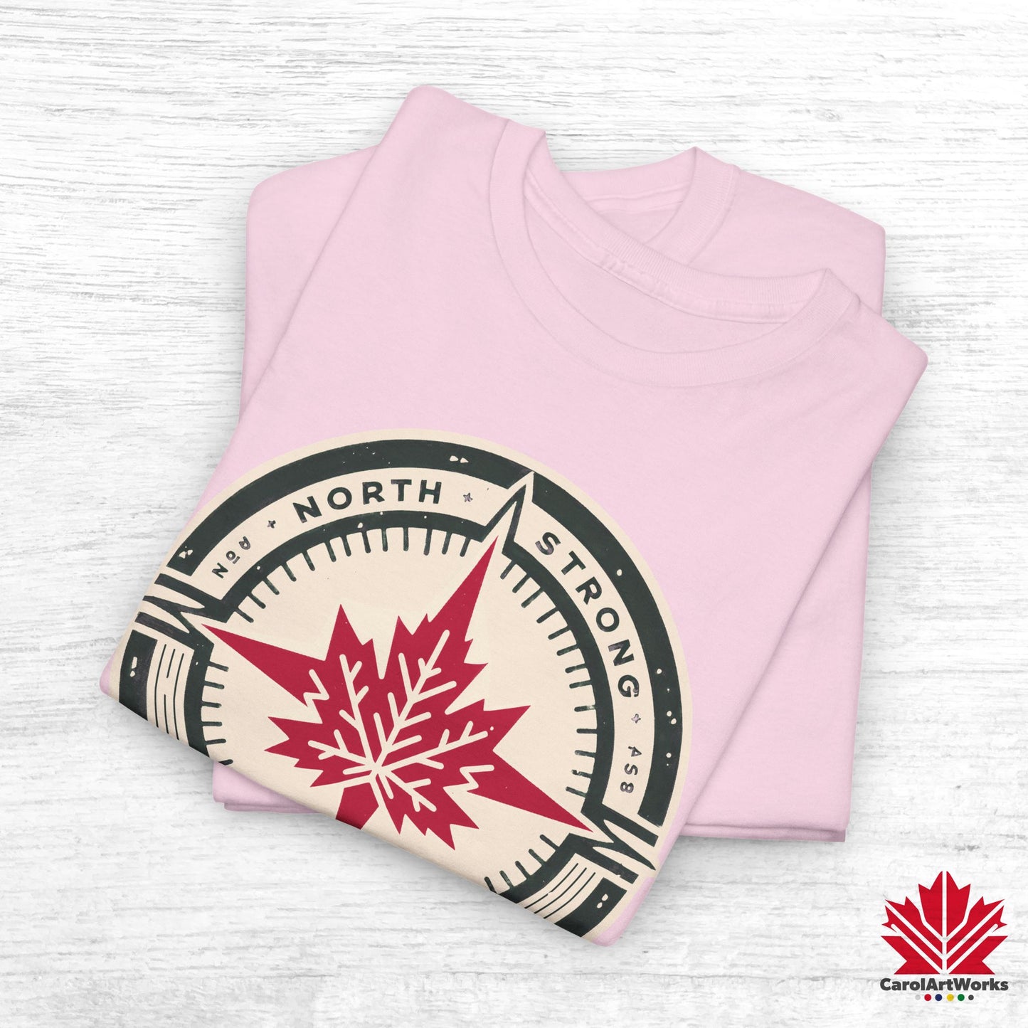 “North Strong” Compass Design – Unisex Cotton Tee – Navigate Adventure with Canadian Pride