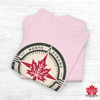 “North Strong” Compass Design – Unisex Cotton Tee – Navigate Adventure with Canadian Pride