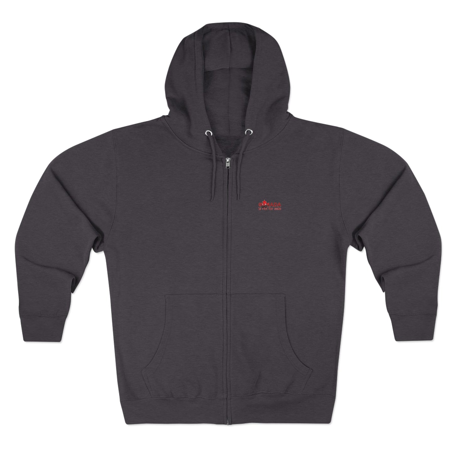 Unisex Zip Hoodie “Canada is Not for Sale” – Red Maple Leaf and Mountains, Cozy and Stylish Sweatshirt for Proud Canadians