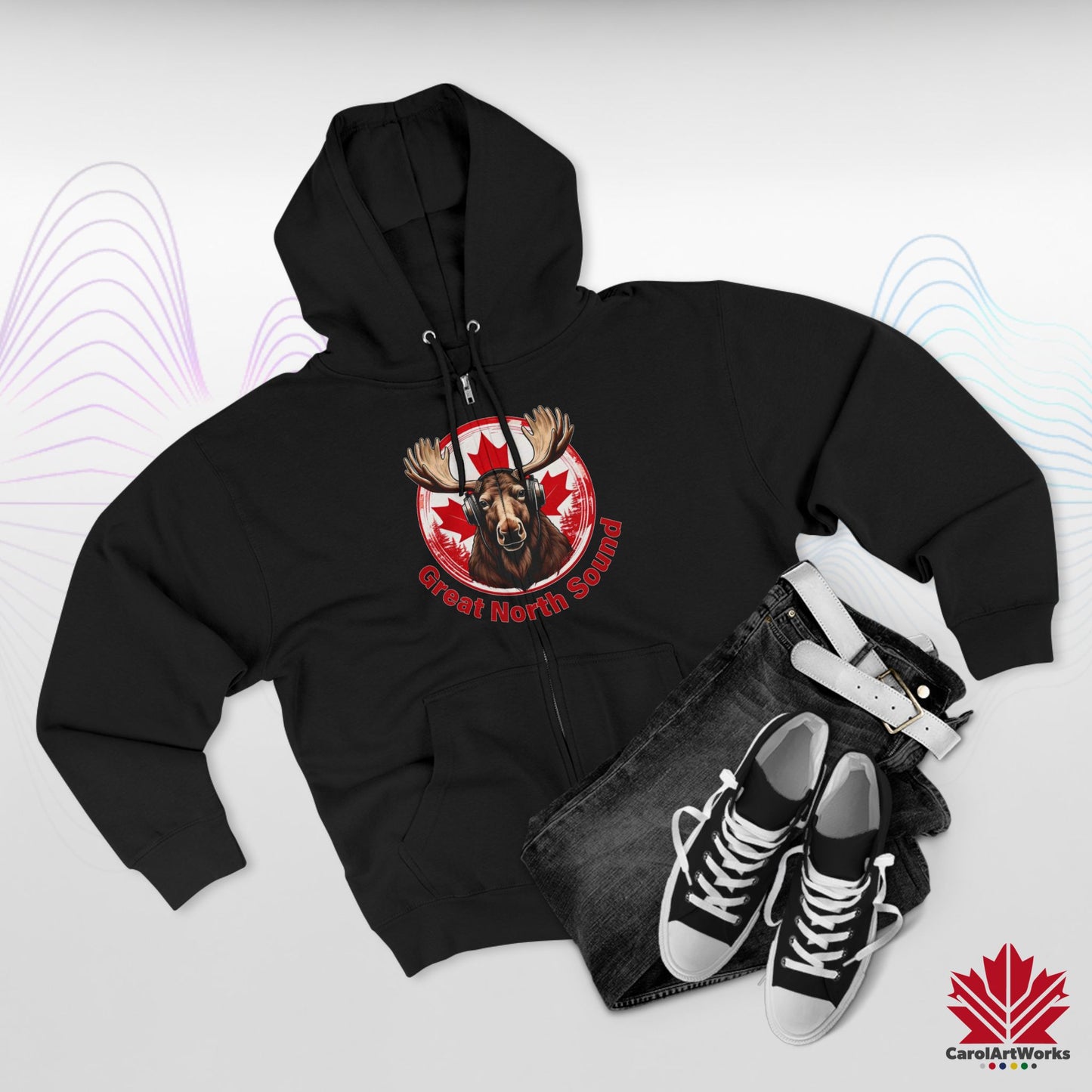 "Great North Sound" Moose and Music Unisex Zip Hoodie