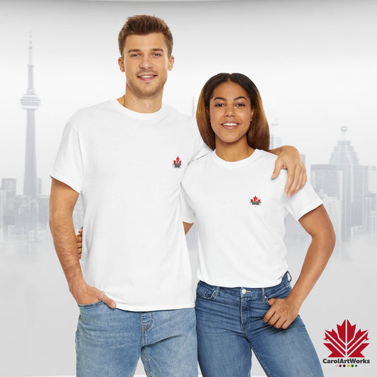 “Canada is not for Sale” Unisex Heavy Cotton Tee – Red Maple Leaf and Mountains, Stylish Canada Shirt