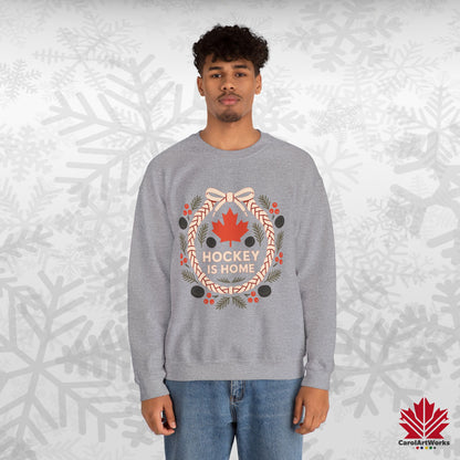 Hockey Lace Wreath Sweatshirt | Canadian Hockey Christmas Crewneck | Premium Fleece Sweatshirt