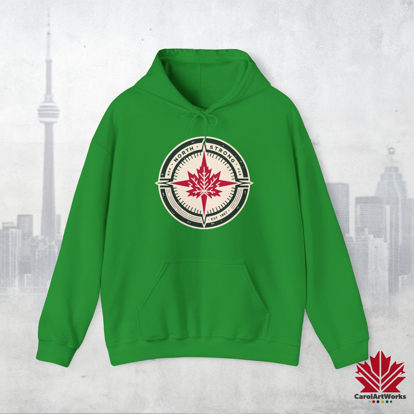 Sweat à capuche unisexe « North Strong » avec motif boussole – Vivez l'aventure avec fierté canadienne
