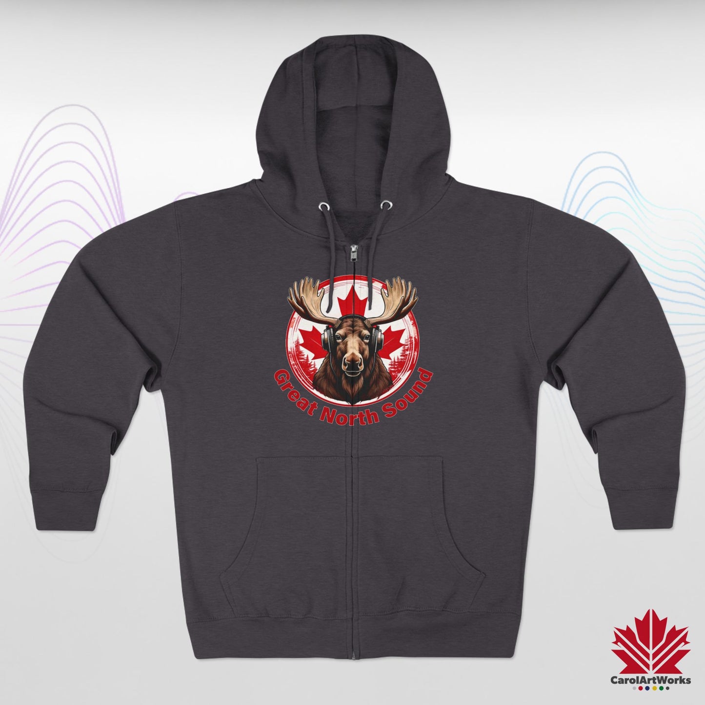 "Great North Sound" Moose and Music Unisex Zip Hoodie