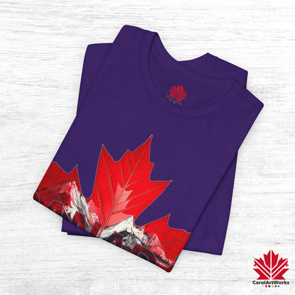 “Canada is not for Sale” Unisex Short Sleeve Tee – Red Maple Leaf and Mountains, Stylish Canada Shirt