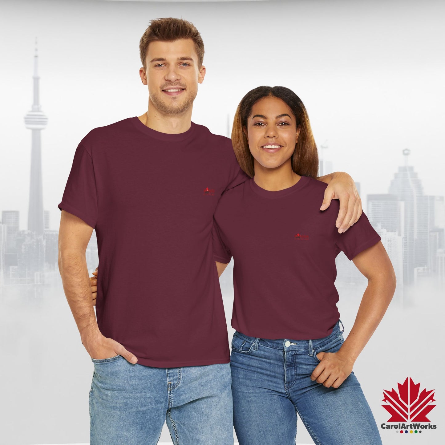 “Canada is not for Sale” Unisex Heavy Cotton Tee – Red Maple Leaf and Mountains, Stylish Canada Shirt