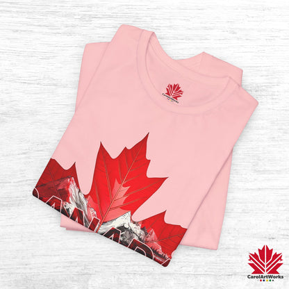 “Canada is not for Sale” Unisex Short Sleeve Tee – Red Maple Leaf and Mountains, Stylish Canada Shirt