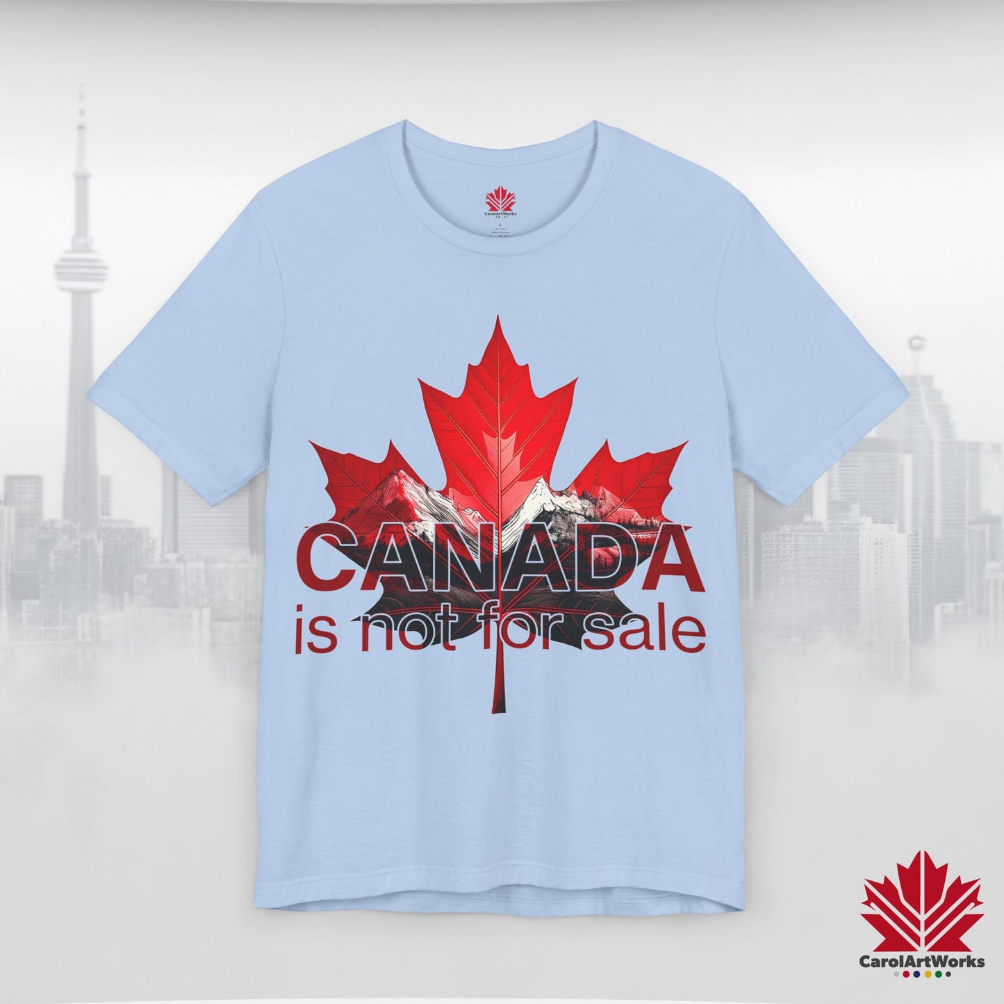 “Canada is not for Sale” Unisex Short Sleeve Tee – Red Maple Leaf and Mountains, Stylish Canada Shirt