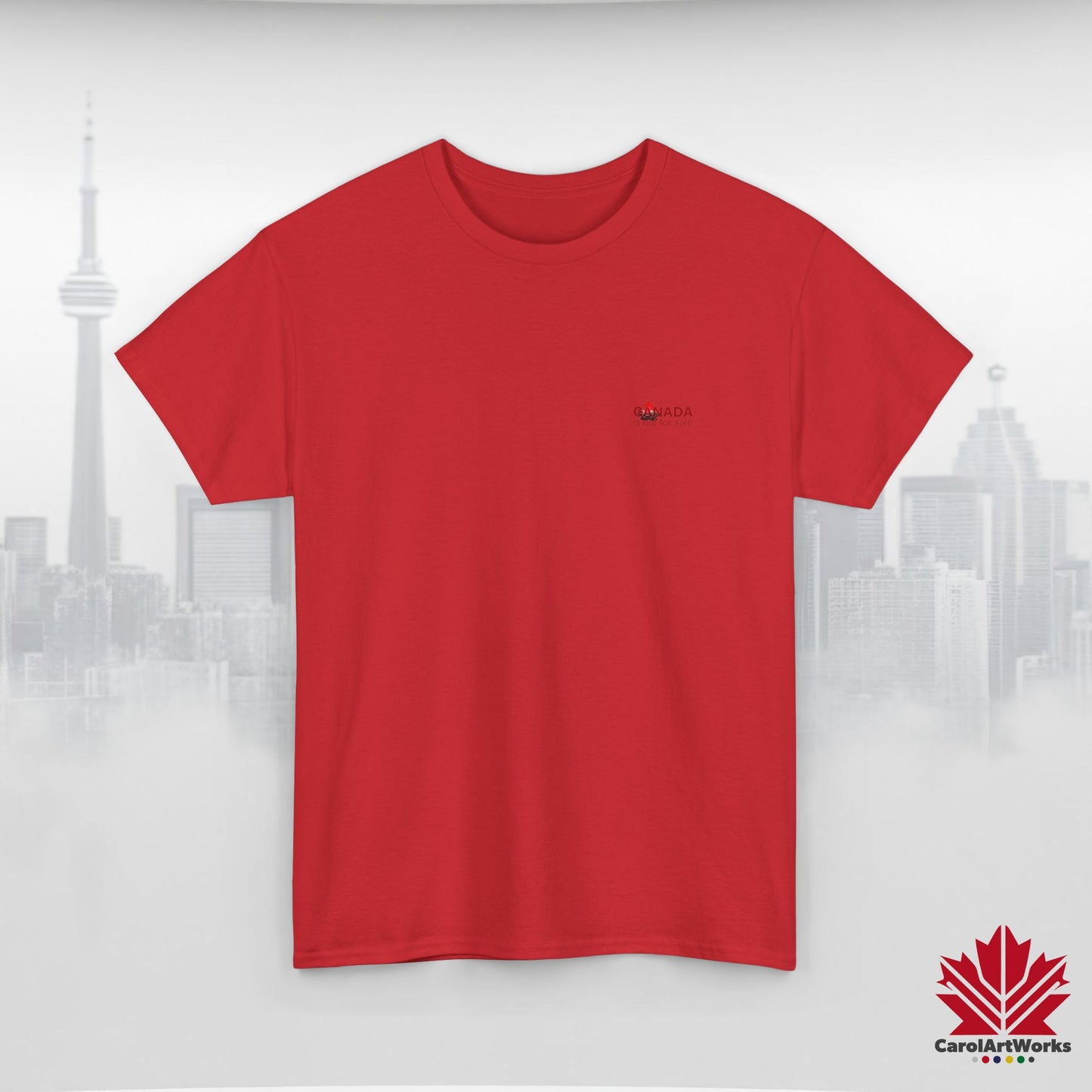 “Canada is not for Sale” Unisex Heavy Cotton Tee – Red Maple Leaf and Mountains, Stylish Canada Shirt