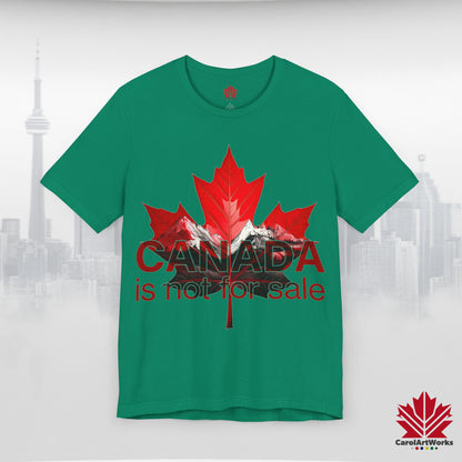“Canada is not for Sale” Unisex Short Sleeve Tee – Red Maple Leaf and Mountains, Stylish Canada Shirt