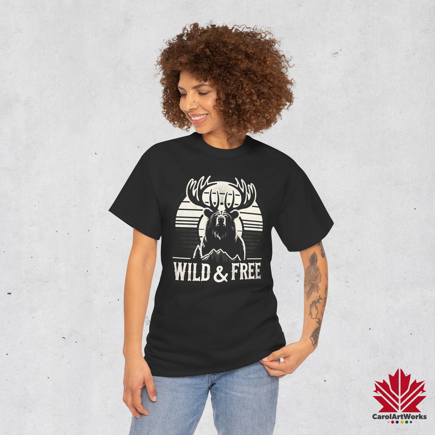 “Wild & Free” Unisex Cotton Tee – Nature Inspired Graphic T-Shirt