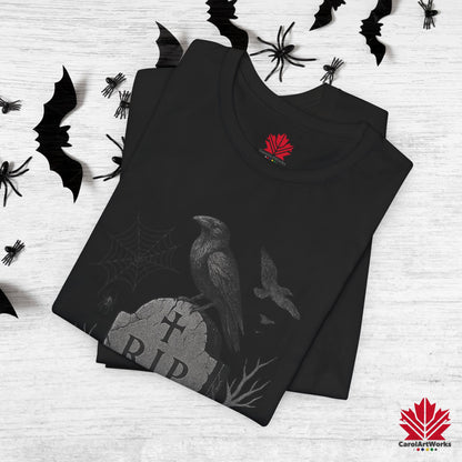 Grave & Ravens – Gothic Halloween Tee | Cemetery Raven Design
