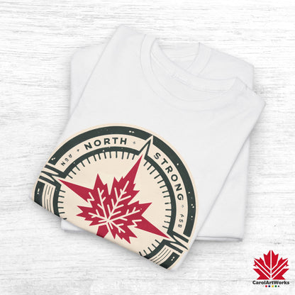 “North Strong” Compass Design – Unisex Cotton Tee – Navigate Adventure with Canadian Pride