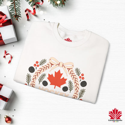 Hockey Lace Wreath Sweatshirt | Canadian Hockey Christmas Crewneck | Premium Fleece Sweatshirt