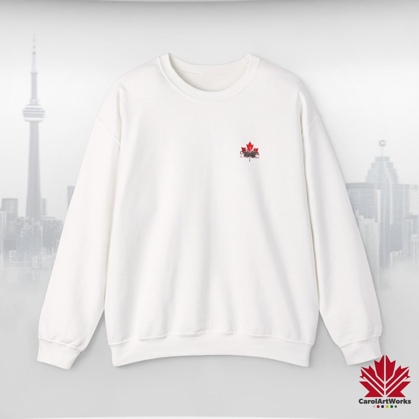 “Canada is Not for Sale” Crewneck Sweatshirt - Red Maple Leaf and Mountains, Soft and Warm